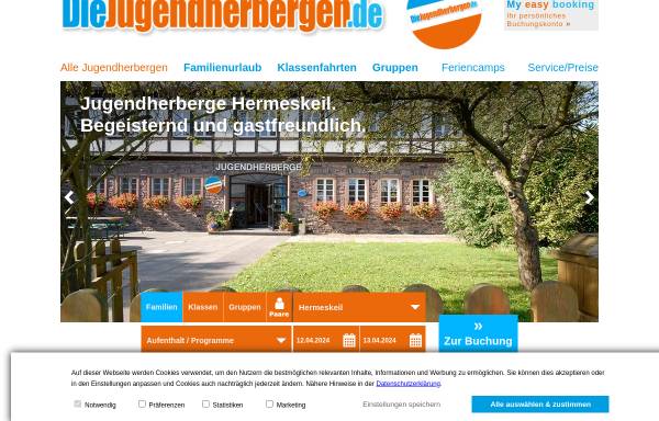 Vorschau von www.diejugendherbergen.de, Hunsrück-Jugendherberge Jugendgästehaus Hermeskeil