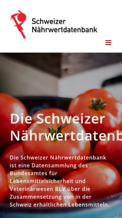 Vorschau der mobilen Webseite naehrwertdaten.ch, Schweizer Nährwertdatenbank