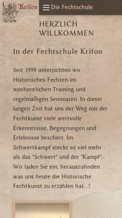 Vorschau der mobilen Webseite www.krifon.de, Krîfon - Historische Fechtkunst
