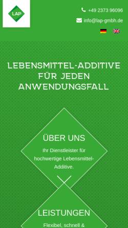 Vorschau der mobilen Webseite lap-gmbh.de, Lebensmittel-Additive Produktions- & Consultingges. mbH