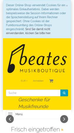 Vorschau der mobilen Webseite www.beates-musikboutique.de, Beates Musikboutique, Inh. Beate Nunn