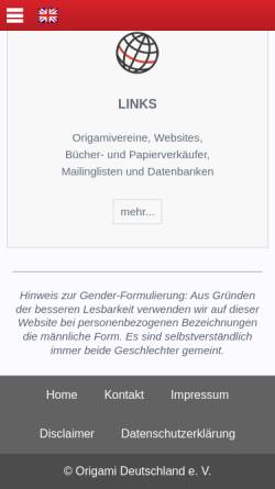 Vorschau der mobilen Webseite www.papierfalten.de, Origami Deutschland