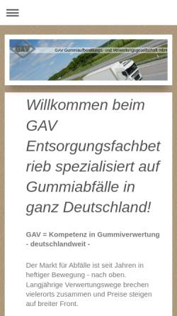 Vorschau der mobilen Webseite www.gummientsorgung.de, GAV Gummiaufbereitungs- und Verwertungsgesellschaft UG (haftungsbeschränkt)