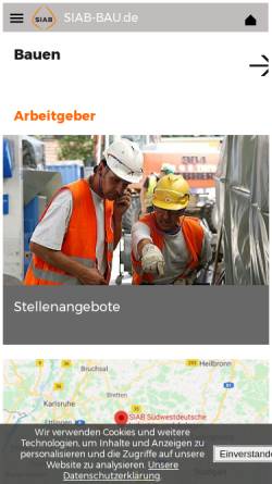 Vorschau der mobilen Webseite www.siab-bau.de, SIAB Südwestdeutsche Industrie- und Anlagen-Baugesellschaft mbH & Co. KG