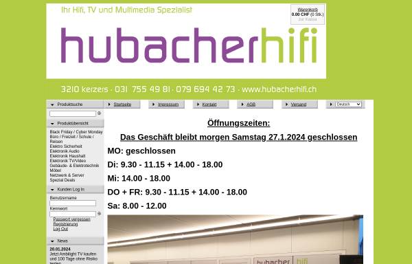 Vorschau von www.hubacherhifi.ch, Hubacher Hifi Shop