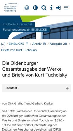 Vorschau der mobilen Webseite www.presse.uni-oldenburg.de, Universität Oldenburg- Gesamtausgabe Tucholsky