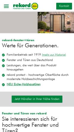 Vorschau der mobilen Webseite rekord.de, rekord-fenster+türen GmbH& Co. KG
