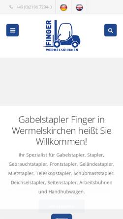 Vorschau der mobilen Webseite www.gabelstapler-finger.com, Gabelstapler Finger GmbH - Wermelskirchen