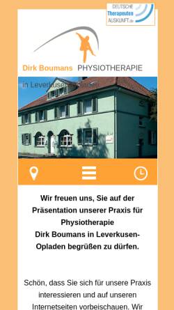 Vorschau der mobilen Webseite www.physiotherapie-boumans.de, Boumans Krankengymnastik.