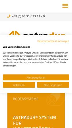 Vorschau der mobilen Webseite www.astradur.de, astradur Industrieboden AG