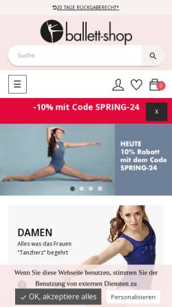 Vorschau der mobilen Webseite www.ballett-shop.ch, Ballett-Shop MAR AG