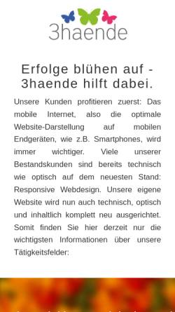 Vorschau der mobilen Webseite www.3haende.com, 3haende Kreativ-Büro, Dietmar Einenkel