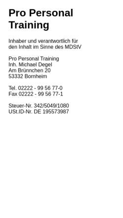 Vorschau der mobilen Webseite www.personal-trainer-duesseldorf.de, Michael Degel, Pro Personal Training