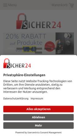 Vorschau der mobilen Webseite www.sicher24.de, Felgner Sicherheitstechnik