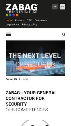 Vorschau der mobilen Webseite www.zabag.de, Zabag Security Engineering GmbH