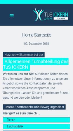 Vorschau der mobilen Webseite ickern-sports.de, Turnabteilung des Tus Ickern 1912 e.V.