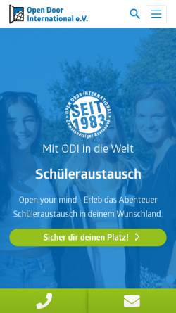 Vorschau der mobilen Webseite www.opendoorinternational.de, Open Door - Student Exchange e.V.