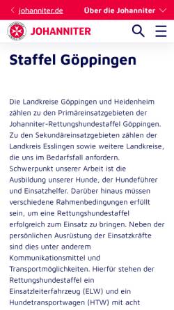 Vorschau der mobilen Webseite www.johanniter.de, Rettungshundestaffel Göppingen