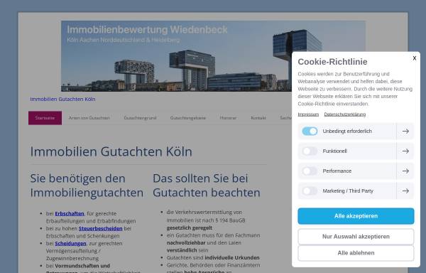 Vorschau von www.immobilien-gutachten-koeln.de, Sachverständigenbüro Wolfram W. Wiedenbeck