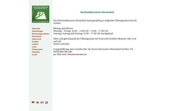 Vorschau von www.hochwaldmuseum.de, Hochwaldmuseum Hermeskeil