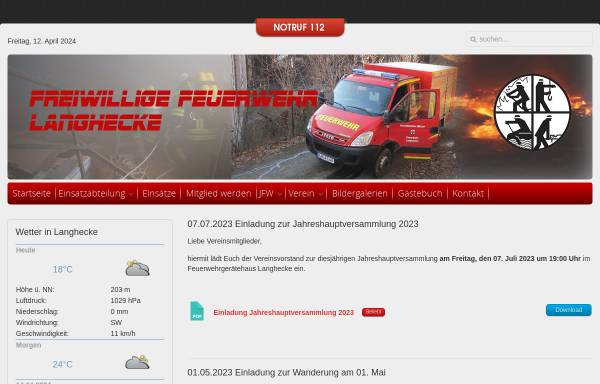Vorschau von www.ffw-langhecke.de, Freiwillige Feuerwehr Langhecke