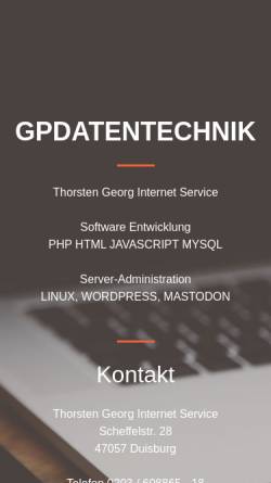 Vorschau der mobilen Webseite www.gpdatentechnik.de, GP Datentechnik, Thorsten Georg Internet Service