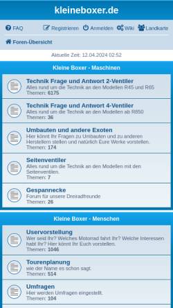 Vorschau der mobilen Webseite kleineboxer.de, R45/R65 Forum für die kleinen BMW Boxer