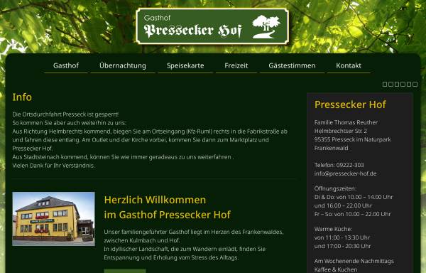 Vorschau von www.pressecker-hof.de, Gasthof Pressecker Hof