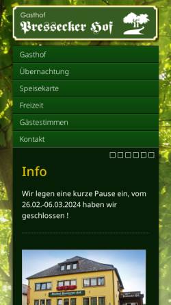 Vorschau der mobilen Webseite www.pressecker-hof.de, Gasthof Pressecker Hof