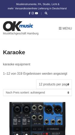 Vorschau der mobilen Webseite www.karaokeworld.de, Karaoke-World, Inh. Manuel Backert