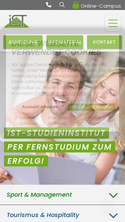 Vorschau der mobilen Webseite www.ist.de, IST-Studieninstitut für Sport, Freizeit und Touristik