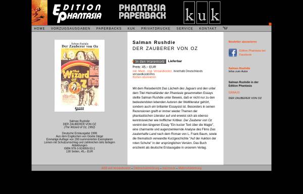 Vorschau von www.edition-phantasia.de, Salman Rushdie: Der Zauberer von Oz