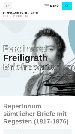 Vorschau der mobilen Webseite www.ferdinandfreiligrath.de, Briefrepertorium Ferdinand Freiligrath