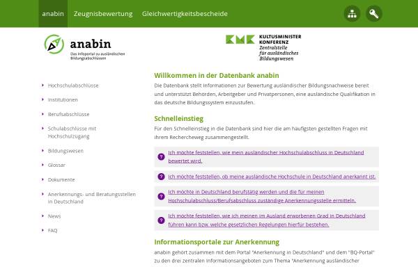 Vorschau von www.anabin.de, Anabin