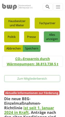 Vorschau der mobilen Webseite www.waermepumpe.de, Bundesverband WärmePumpe (BWP) e. V.