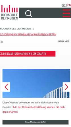 Vorschau der mobilen Webseite www.hdm-stuttgart.de, Bachelorstudiengang Bibliotheks- und Medienmanagement