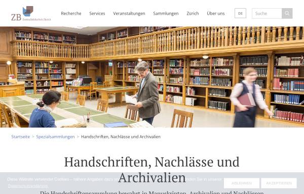 Vorschau von www.zb.uzh.ch, Zentralbibliothek Zürich, Handschriftenabteilung