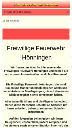 Vorschau der mobilen Webseite www.feuerwehr-hoenningen.de, Freiwillige Feuerwehr Hönningen