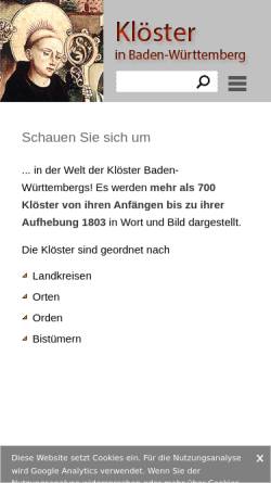 Vorschau der mobilen Webseite www.kloester-bw.de, Klöster in Baden-Württemberg