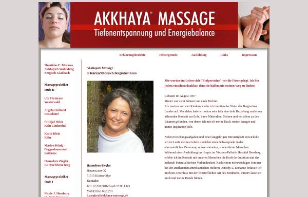 Vorschau von www.akkhaya-massage.de, Hannelore Ziegler - Akkhaya Massagepraktikerin