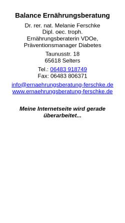Vorschau der mobilen Webseite www.ernaehrungsberatung-ferschke.de, Ernährungsberatung Dr. rer. nat. Melanie Ferschke