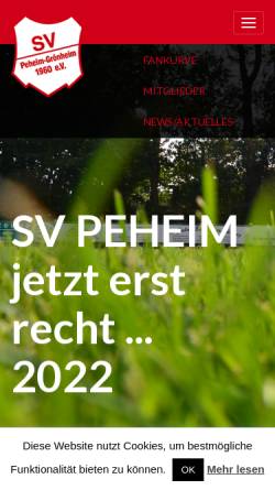 Vorschau der mobilen Webseite www.sv-peheim.com, Peheimer Sportverein