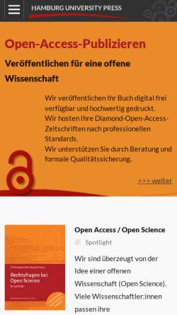 Vorschau der mobilen Webseite hup.sub.uni-hamburg.de, Hamburg University Press - Online-Verlag der Universität Hamburg