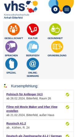 Vorschau der mobilen Webseite kvhs-abi.de, Kreisvolkshochschule (KVHS) Bitterfeld