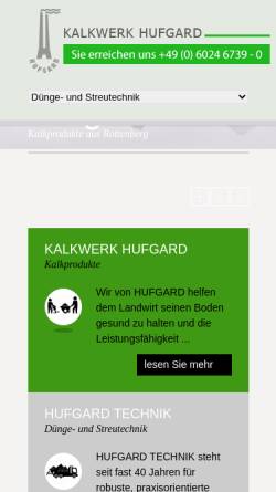 Vorschau der mobilen Webseite www.hufgard.de, Desical - Kalkwerk Hufgard GmbH