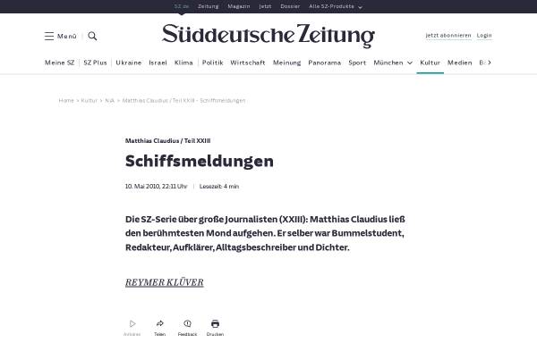 Vorschau von www.sueddeutsche.de, Schiffsmeldungen