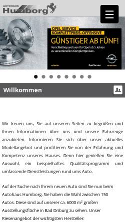 Vorschau der mobilen Webseite www.humborg.de, Autohaus Humborg, B. Humborg Kraftfahrzeuge GmbH & Co. KG
