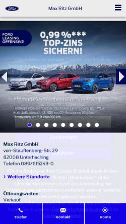 Vorschau der mobilen Webseite www.ford-ritz.de, Autohaus Ritz in Unterhaching und Faistenhaar