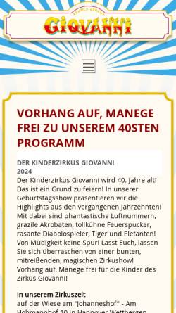 Vorschau der mobilen Webseite www.kinderzirkus-giovanni.de, Kinderzirkus Giovanni