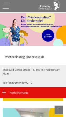 Vorschau der mobilen Webseite www.clementine-kinderhospital.de, Clementine Kinderhospital Frankfurt/M.